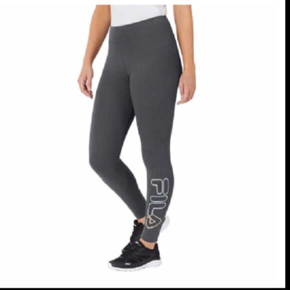 Fila Seal Logo High Waisted Cotton Tight Gray Leggings  Size Small - Picture 1 of 8